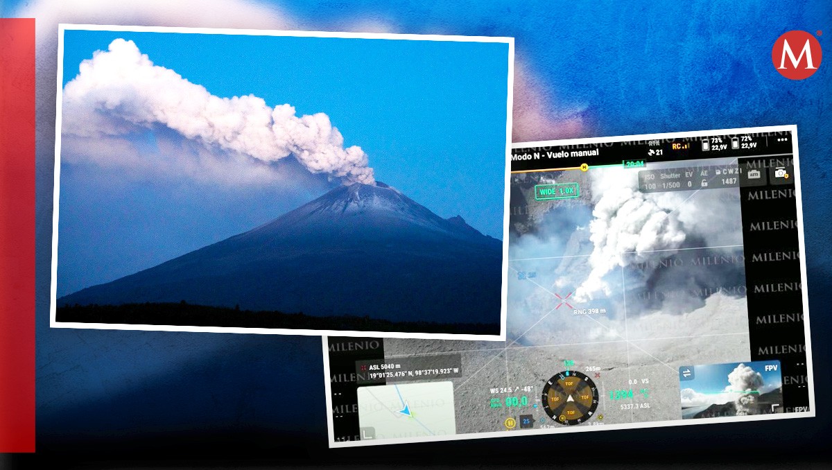 Primeras imágenes del cráter de volcán Popocatépetl tras una semana de actividad. (Diseño: Oscar Ávila)