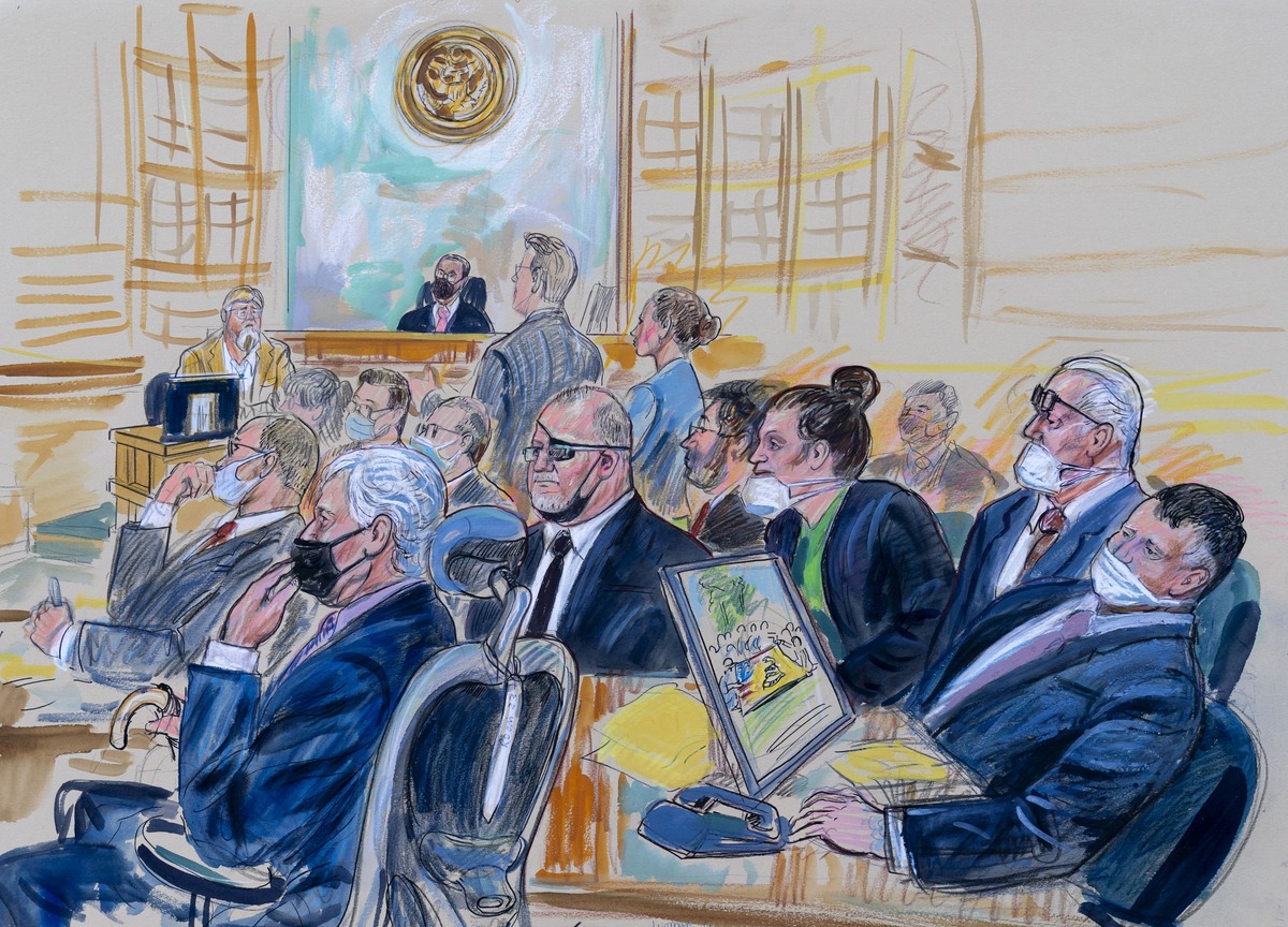 El cuadro de la artista muestra al líder de los Oath Keepers, Stewart Rhodes, y otros cuatro miembros del grupo de extrema derecha.