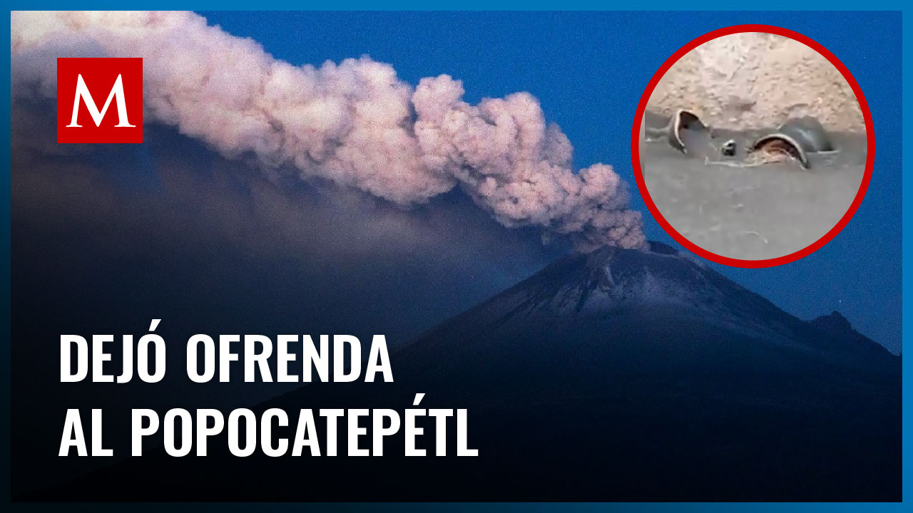 Hombre se acerca al Popocatépetl a dejar una ofrenda