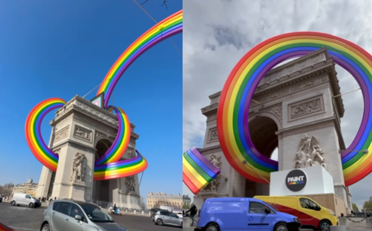 Un arcoíris gigante se instala en el Arco del Triunfo; video viral