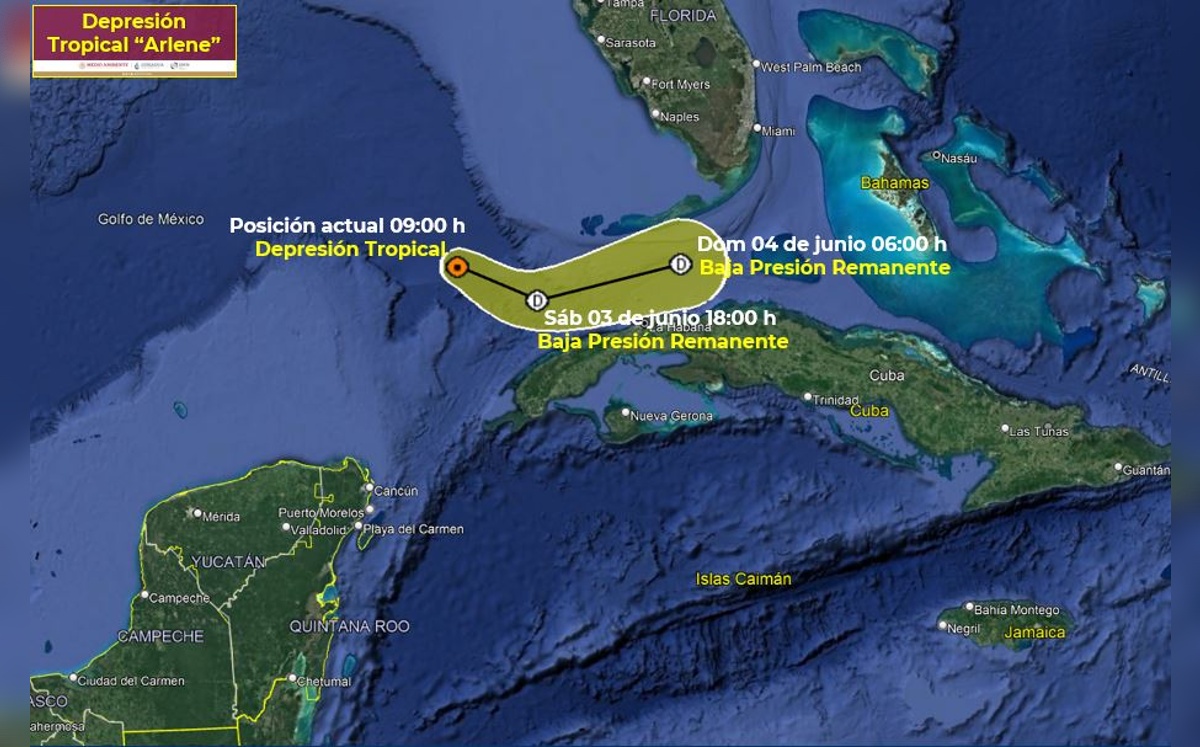 La depresión tropical 'Arlene' ocasionará oleaje elevado en dos estados. | SMN