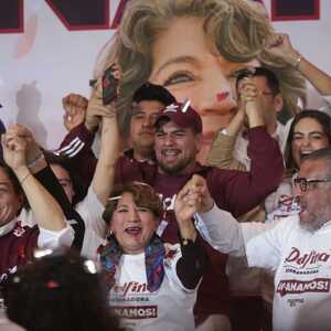 Delfina Gómez en conferencia de prensa donde dice haber ganado
