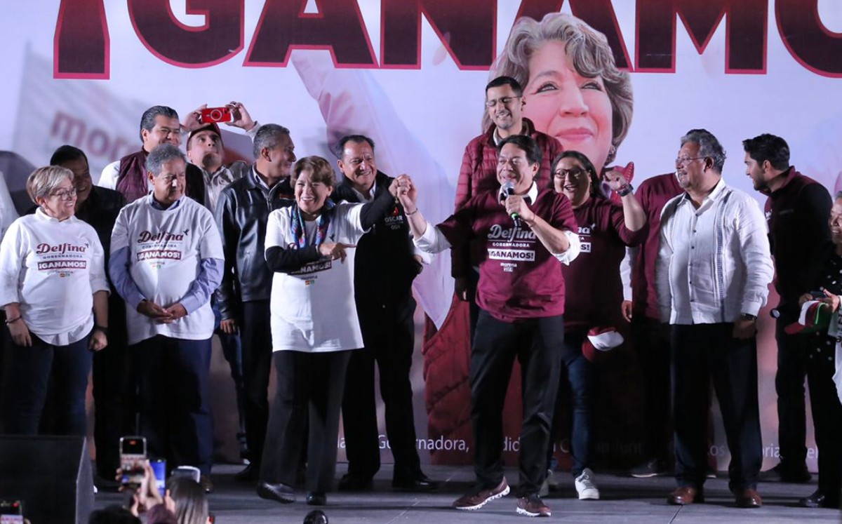 Delfina Gómez y Mario Delgado celebran virtual triunfo en el Edomex. Foto: (Ariel Ojeda)