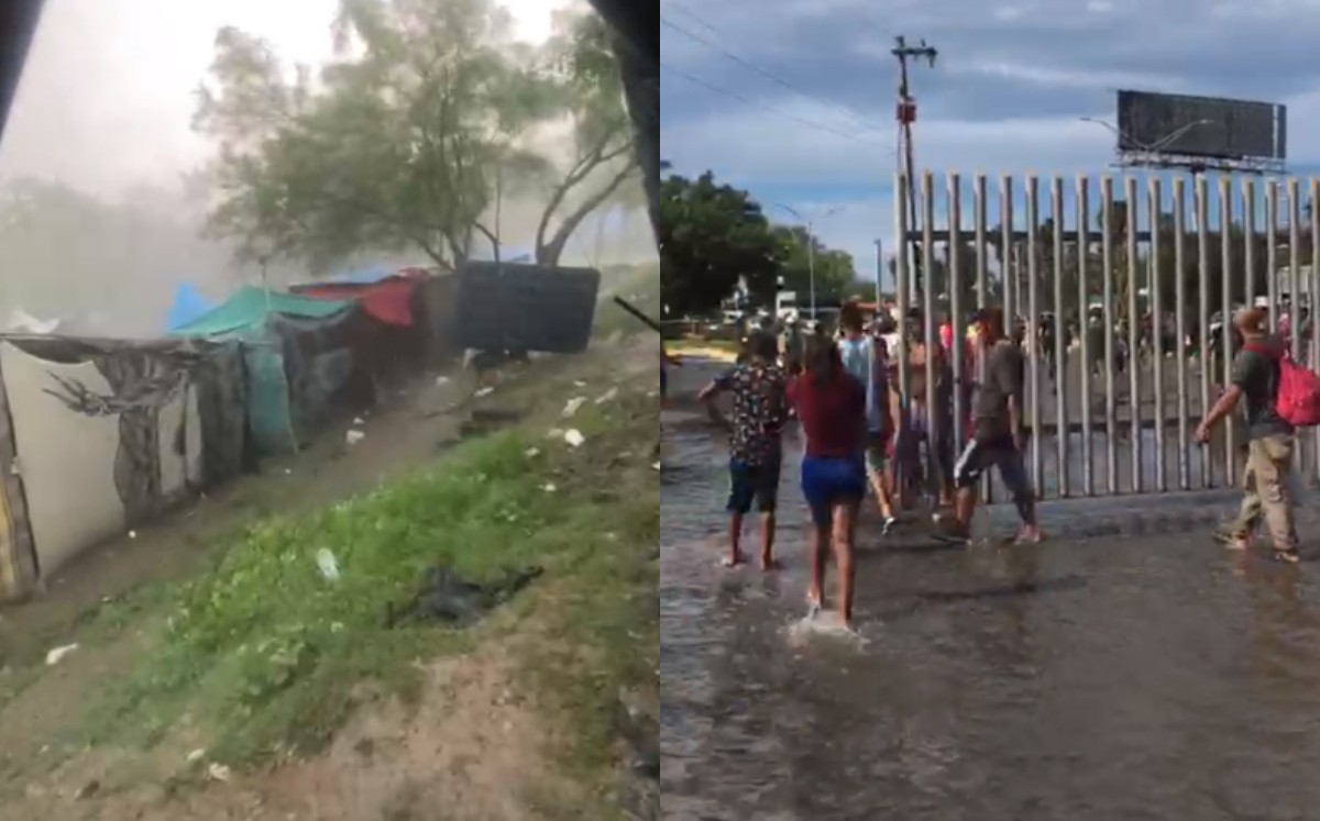Tormenta destruye campamento migrante en Matamoros, Tamaulipas