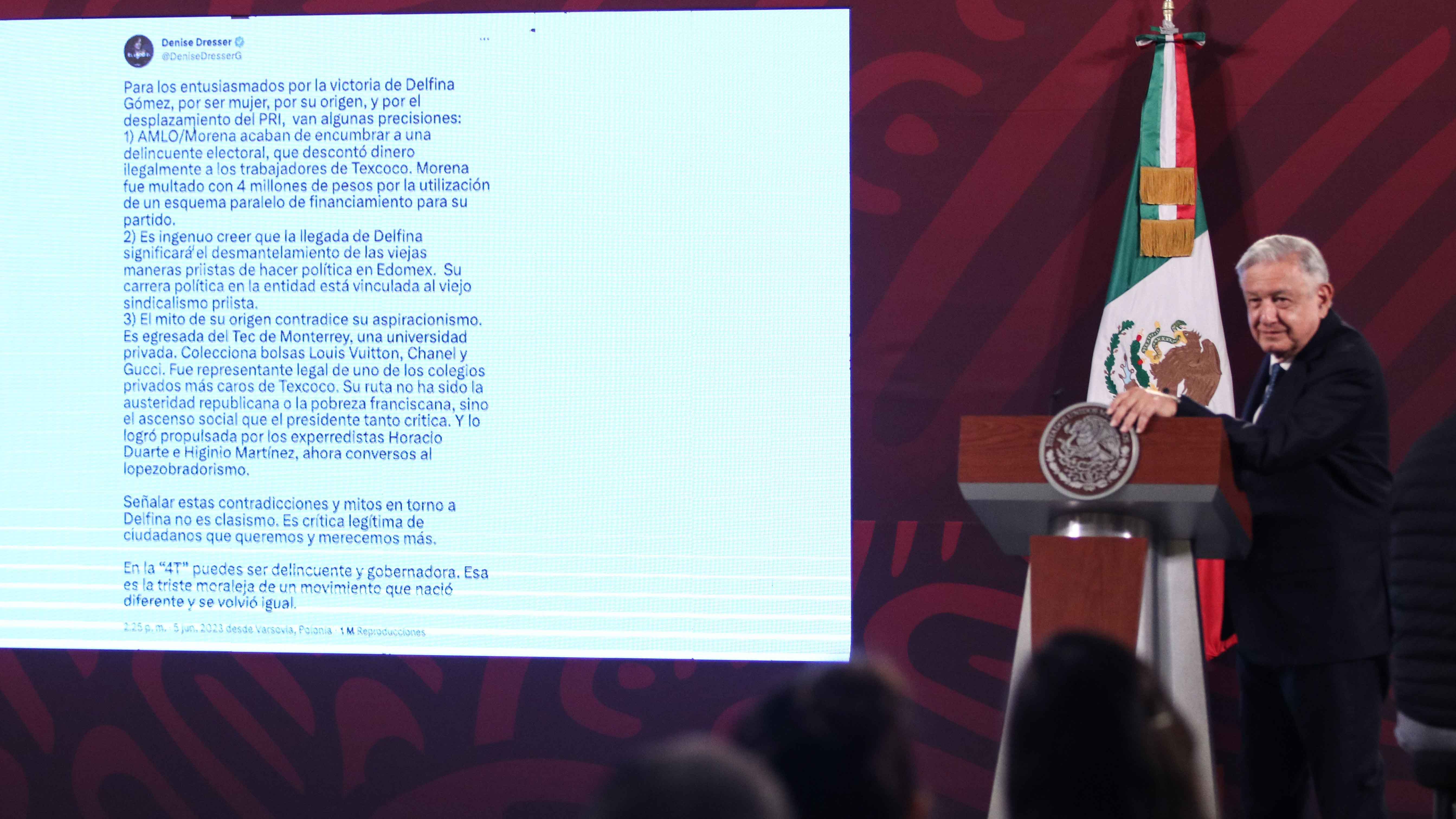 AMLO defiende a Delfina Gómez ante dichos racistas por elecciones en Edomex
