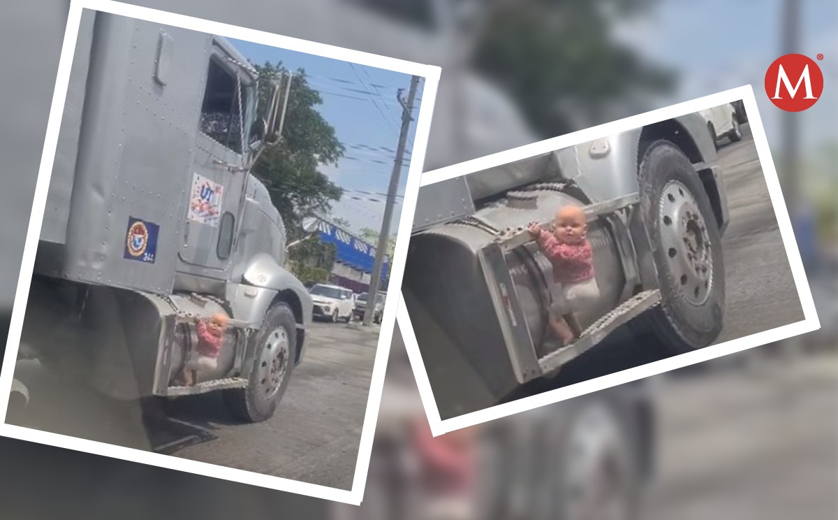 Bebé viaja en estribo de Tráiler por las calles de Tampico