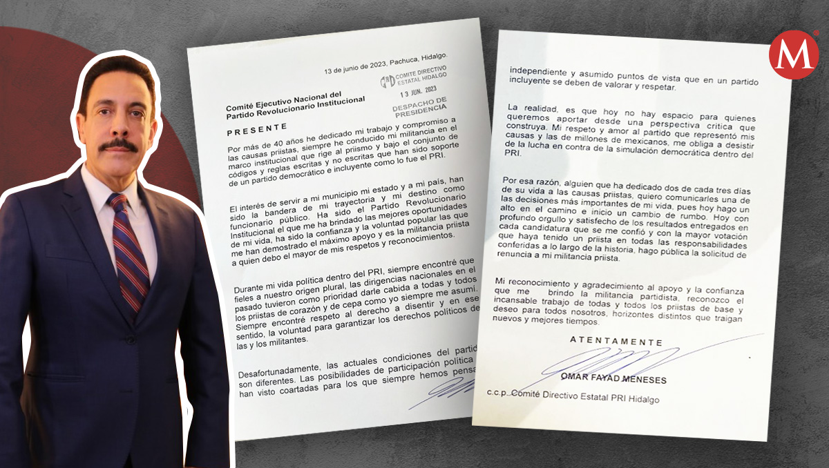 Omar Fayad Meneses presentó su renuncia al PRI tras más de 40 años de militancia. (Especial)