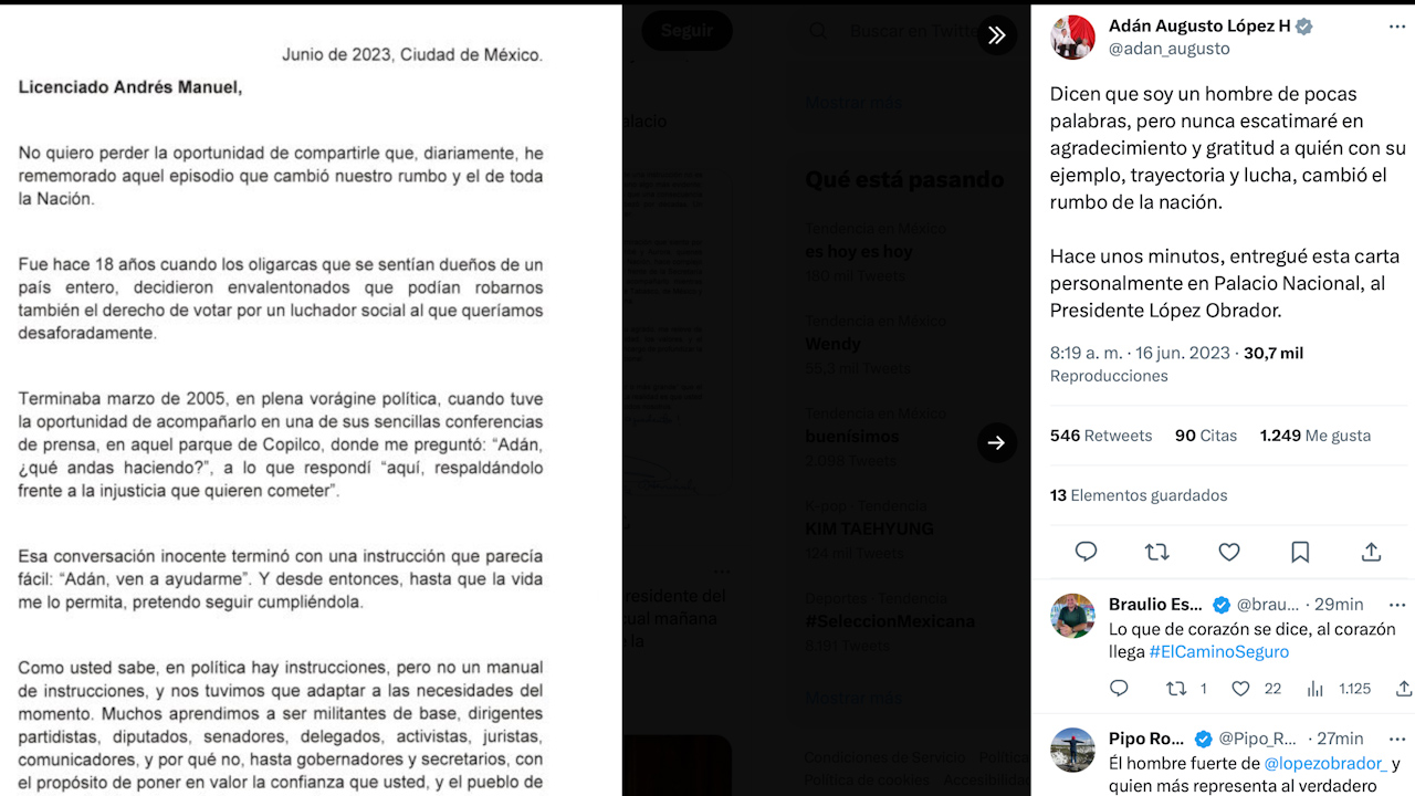 Adán Augusto López agradece a AMLO con carta