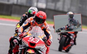 Marc Márquez sufre aparatoso choque que partió en dos una moto (IG: @marcmarquez93)