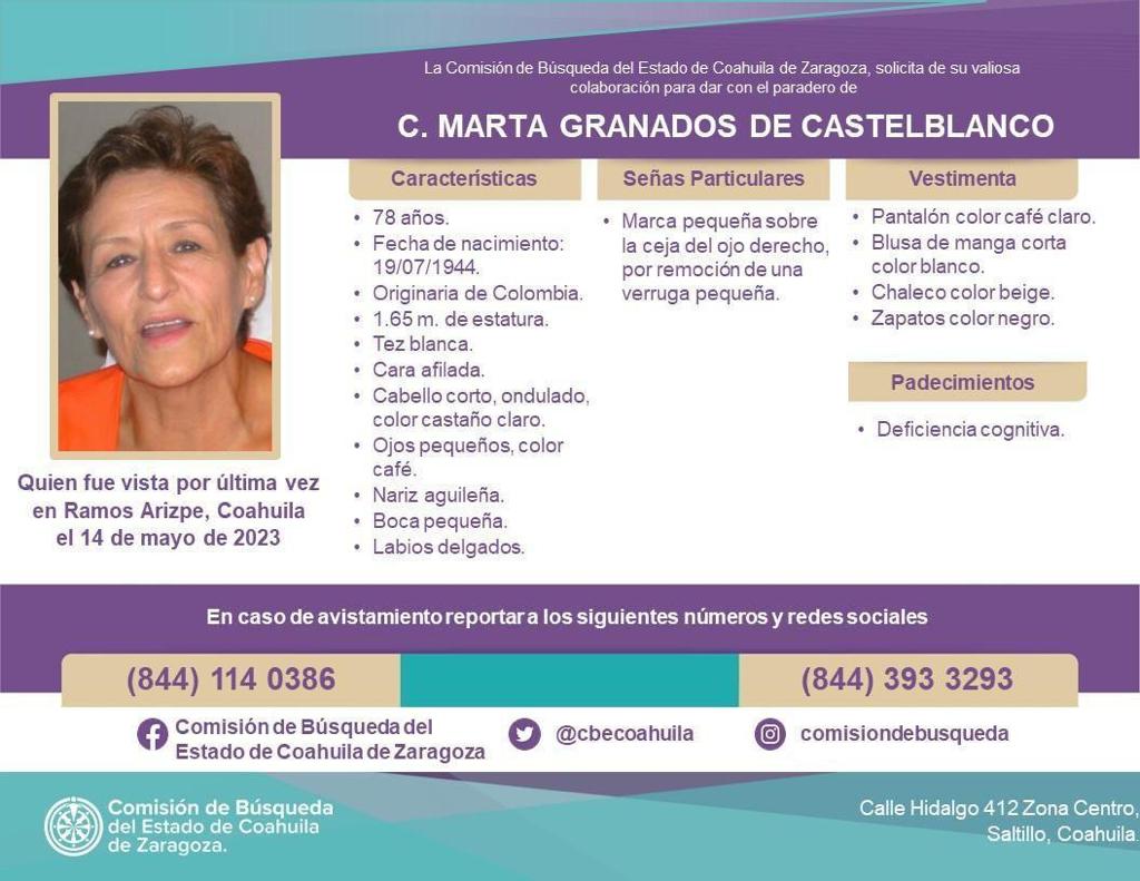 Desplegan búsqueda en Nuevo León por mujer con deterioro cognitivo desaparecida en Coahuila.