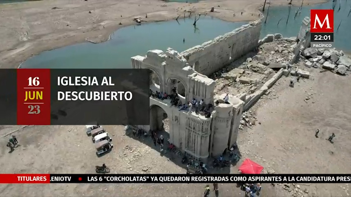 Iglesia de Quechula en Chiapas quedó al descubierto por sequía. Selene Flores, 16 de junio de 2023