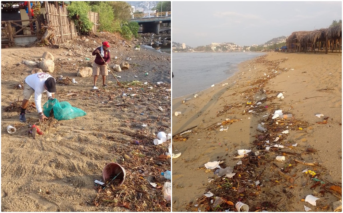En Acapulco, 75 toneladas de basura son arrastradas a franja de playa tras primeras lluvia. |  Especiales