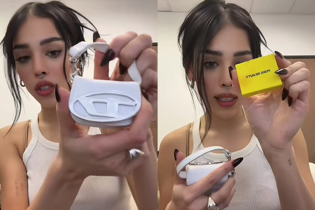Danna Paola muestra que trae en su bolso y presume una curiosa caja amarilla