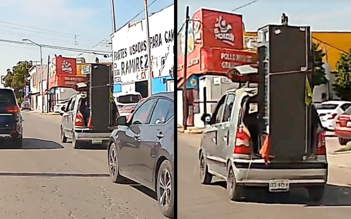 Atos se hace viral al llevar un refrigerador en la cajuela | ESPECIAL