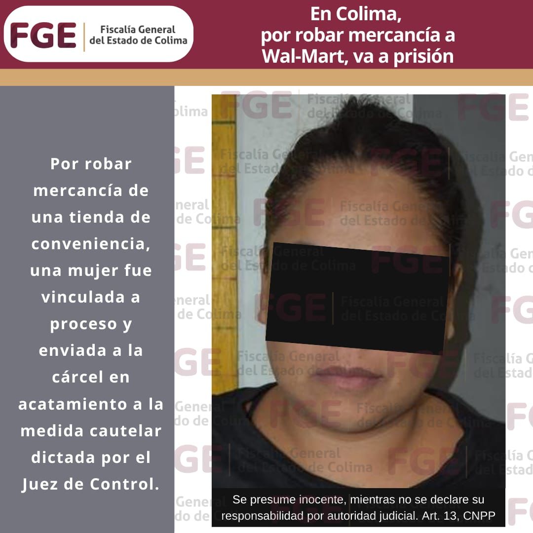 Colima: Mujer procesada por robo en comercio.