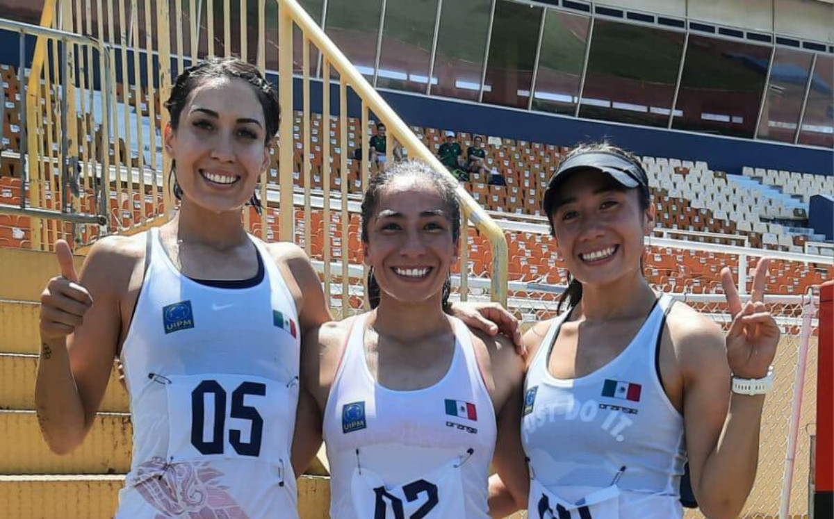 Mayan Oliver, Mariana Arceo y Catherine Oliver hacen el 1-23 para México en pentatlón moderno de JCC 2023 (Twitter @Conade)