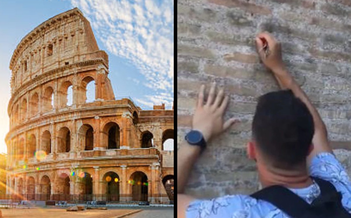 Turista raya con una llave el Coliseo Romano |ESPECIAL