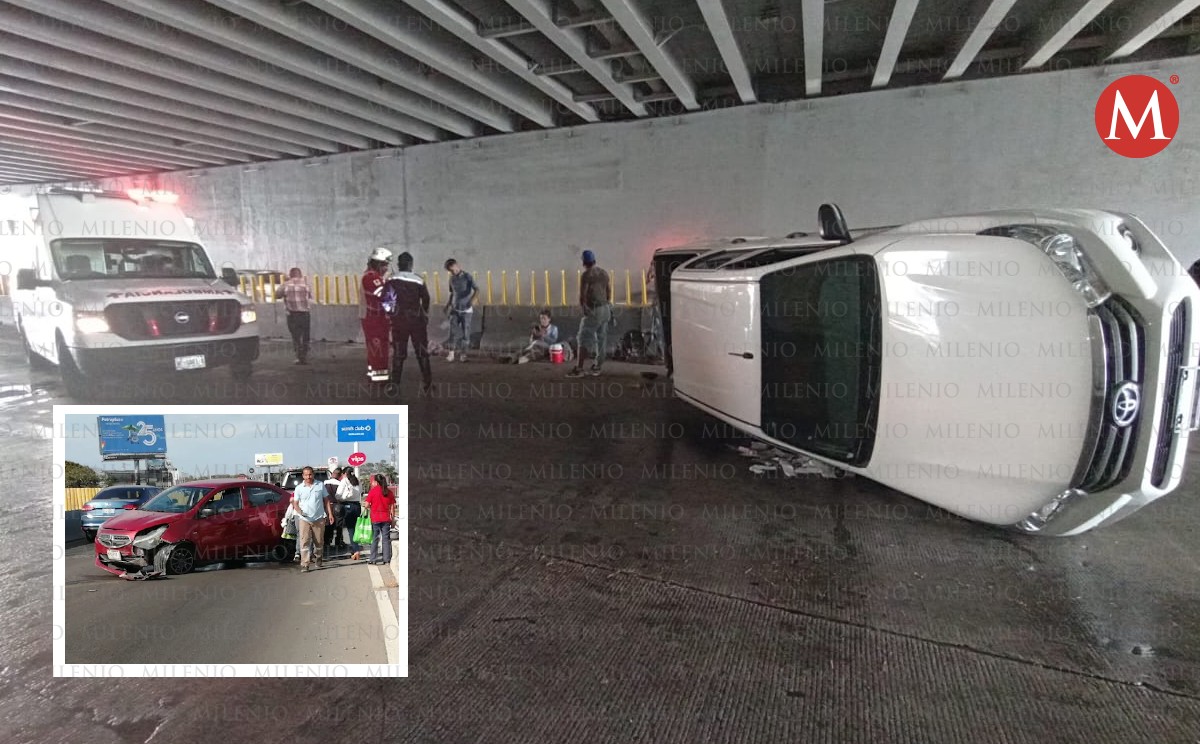 Exceso de velocidad deja un auto volcado y un choque en Tampico