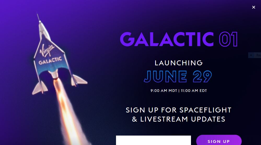 Virgin Galactic anuncia el primer viaje Galactic 01
