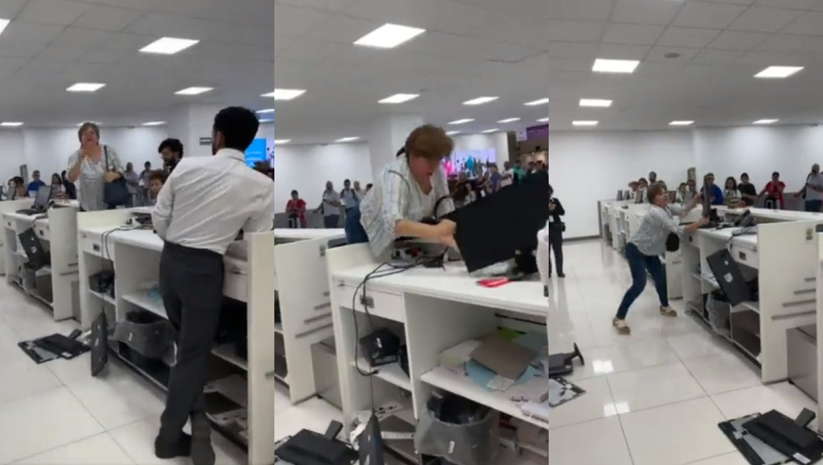 La mujer destrozó los mostradores de la aerolínea en el AICM. | Especial
