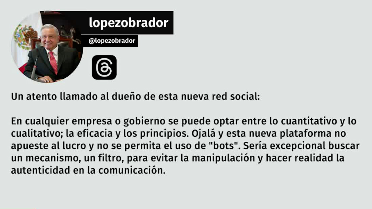 AMLO pide a Mark Zuckerberg no permitir bots en Threads