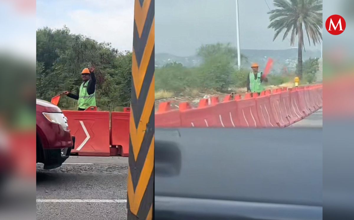 El trabajador 'bandereaba' con excelente actitud sobre la avenida Constitución| Especial
