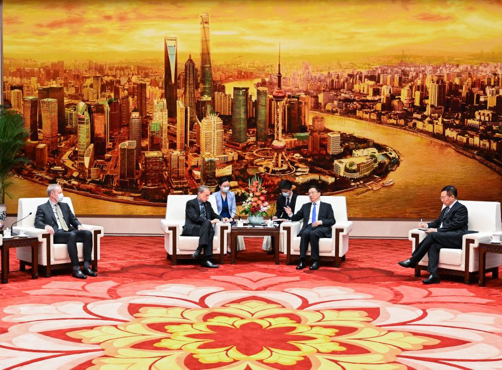 El vicepresidente chino, Han Zheng, se reúne con representantes estadounidenses en la 14ª ronda de diálogo entre líderes. (Xinhua/Rao Aimin)