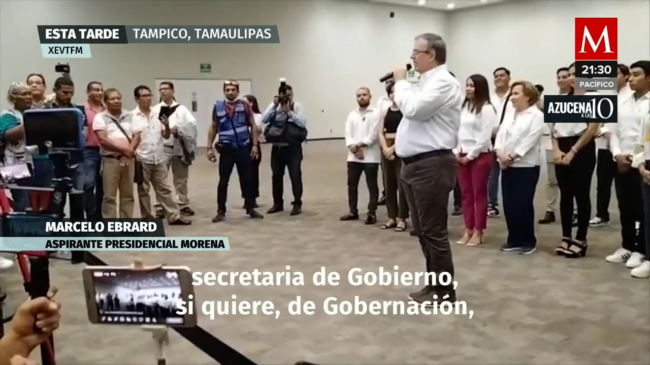 Recibimiento festivo con marimba y cuera tamaulipeca a Marcelo Ebrard en Tampico