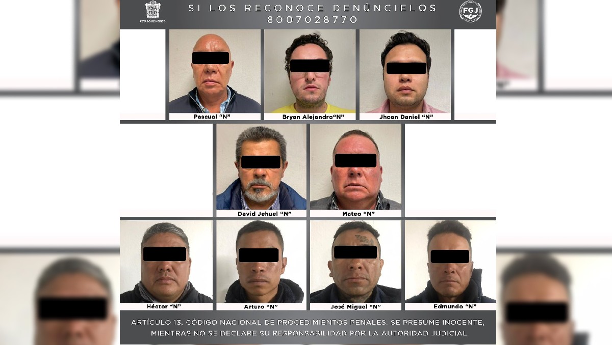 Tarjeta de las nueve personas detenidas por los hechos de la Central de Abasto de Toluca (FGJEM)