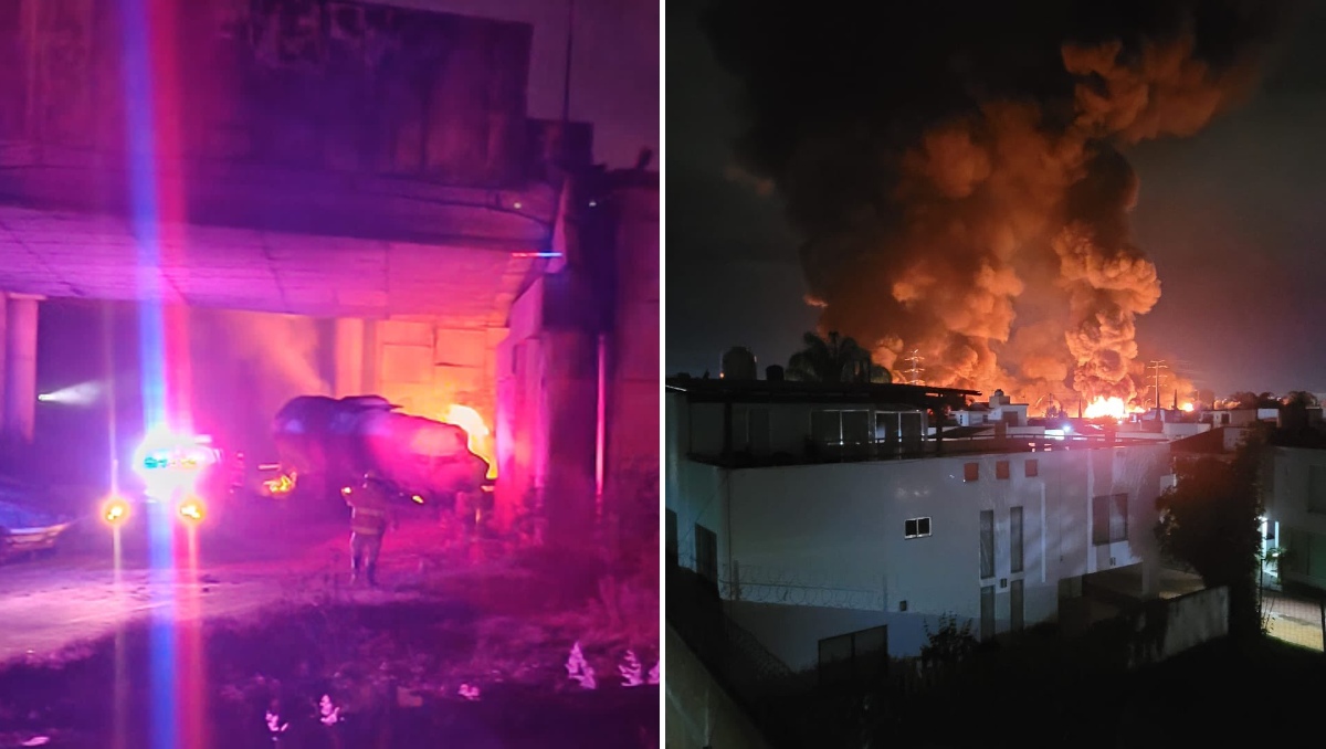 La pipa explotó durante la madrugada debajo de un puente en San Pedro Cholula. | Twitter