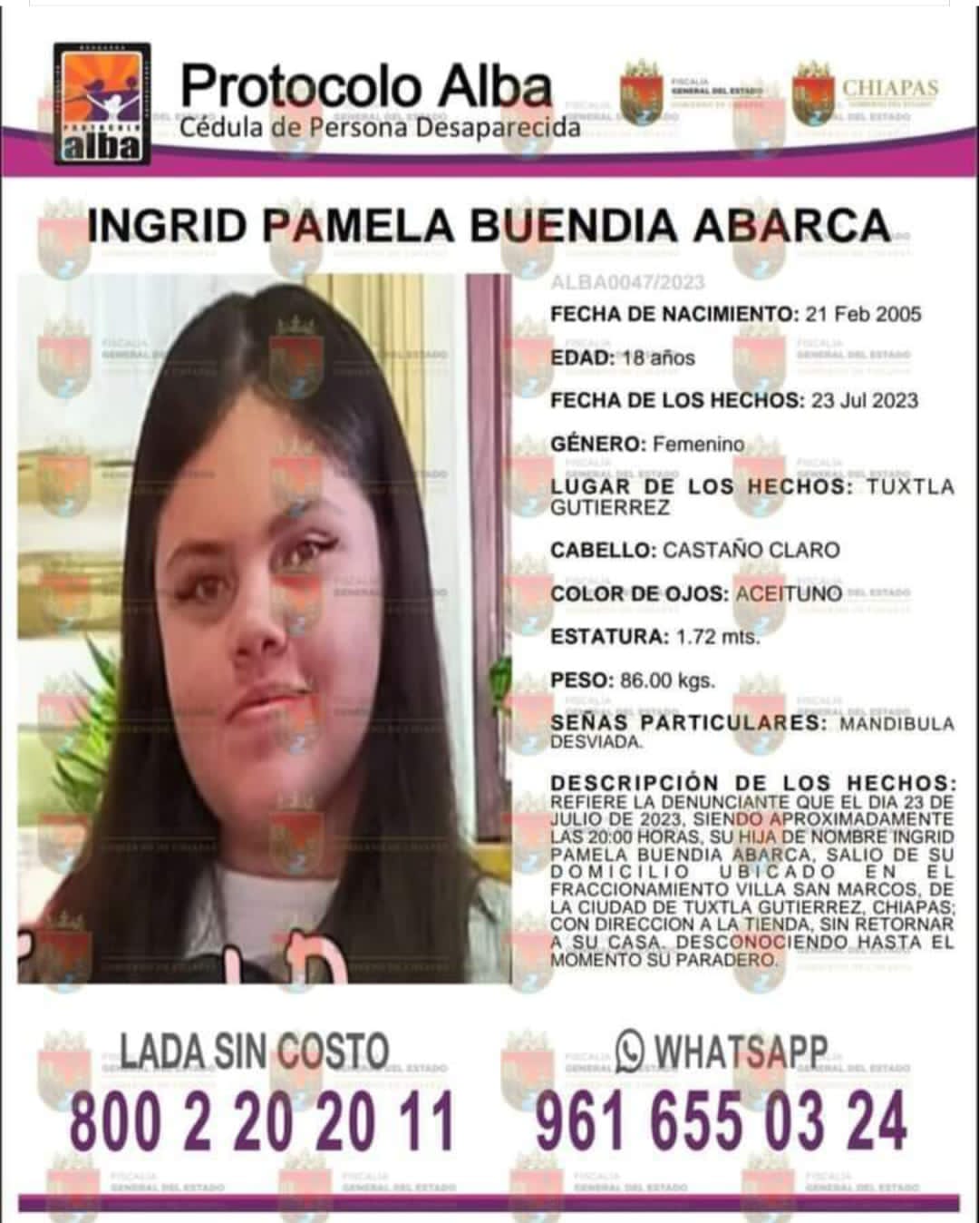 Familiares inician búsqueda de joven desaparecida en Tuxtla Gutiérrez. | Especial