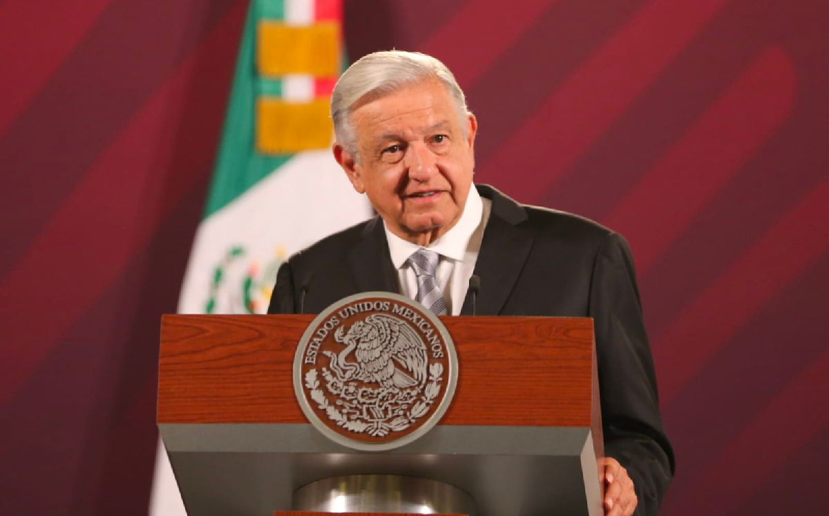 El Presidente desde el Salón de Tesorería en Palacion Nacional para su conferencia. | Javier Ríos