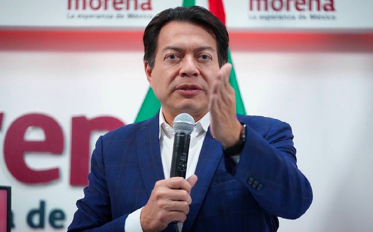 El líder de Morena, Mario Delgado, en su conferencia de prensa. | Especial