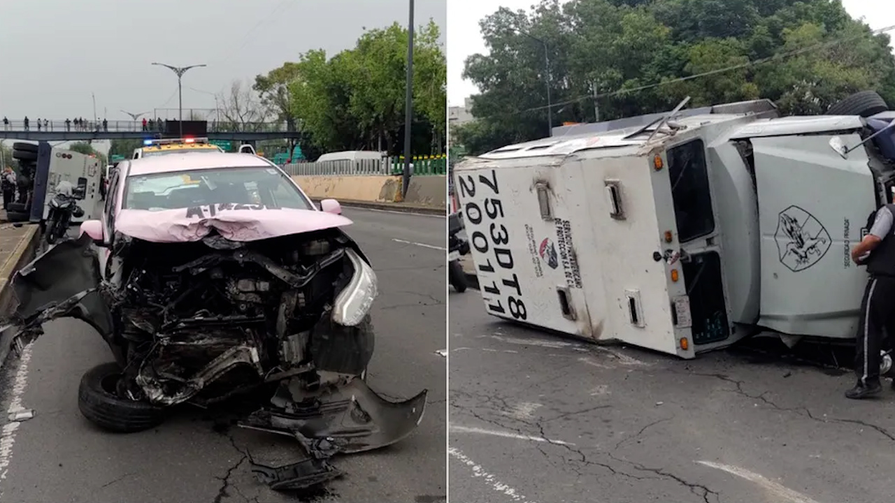 Camioneta de valores choca contra taxi en CdMx; deja 6 personas lesionadas