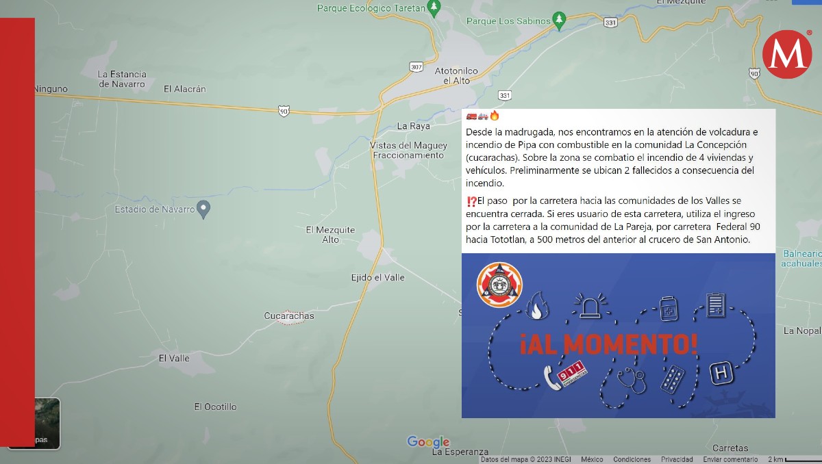 Reportan accidente de pipa que dejó dos muertos en Jalisco (Google Maps y Facebook)