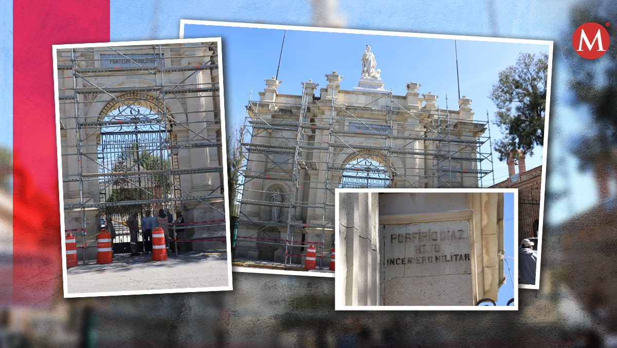 Trabajos de intervención en la fachada del Panteón municipal de Pachuca