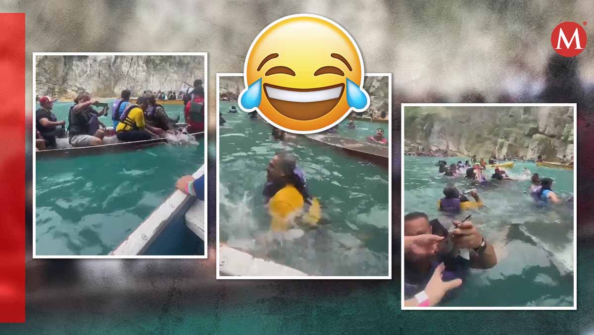 Momento en que se hunde la canoa en la Huasteca Potosina (Especial)