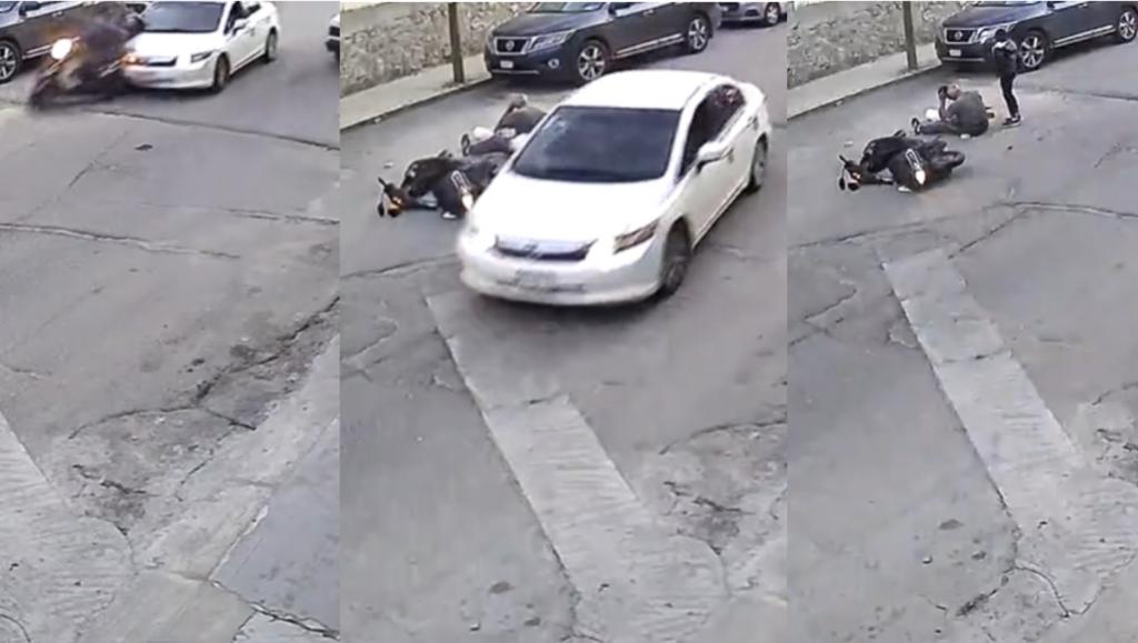 Automovilista escapa luego de arrollar una moto.