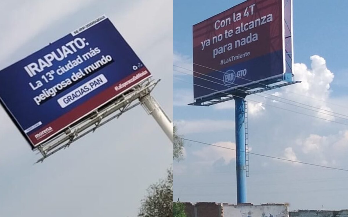 Abarrotan espectaculares con mensajes de desprestigio entre Morena y PAN en Guanajuato