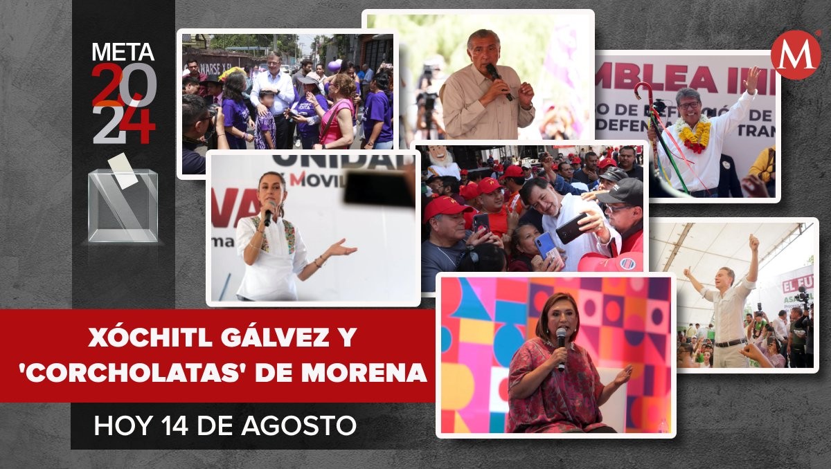 Xóchitl Gálvez y 'corcholatas' de Morena hoy 14 de agosto. | Octavio Hoyos, Javier Rios, Juan Carlos Bautista, Jesús Quintanar y X.