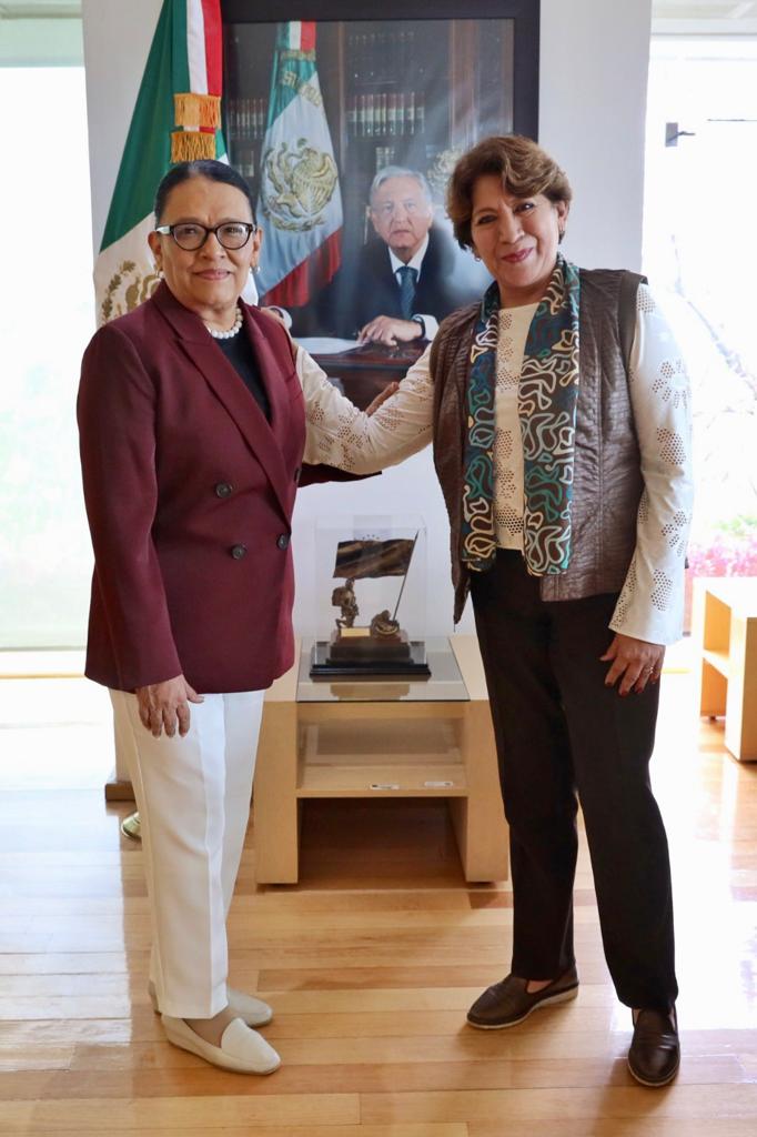 Delfina Gómez se reúne con Rosa Icela Rodríguez Velázquez. | Foto: Especial