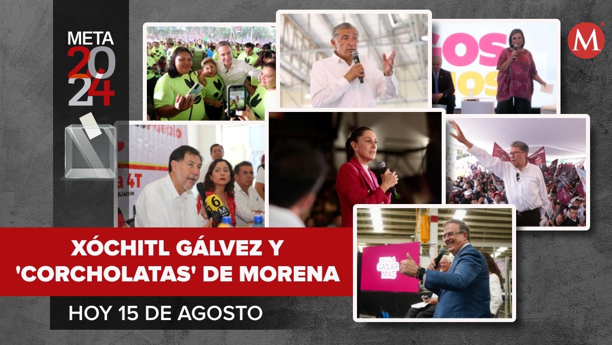 Xóchitl Gálvez y 'corcholatas' de Morena hoy 15 de agosto. | Rolando Riestra, Raúl Palacios y Jesús Quintanar