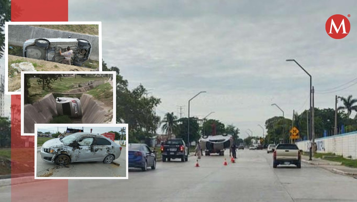 Cae a canal a cielo abierto y conductor abona vehículo en Tampico