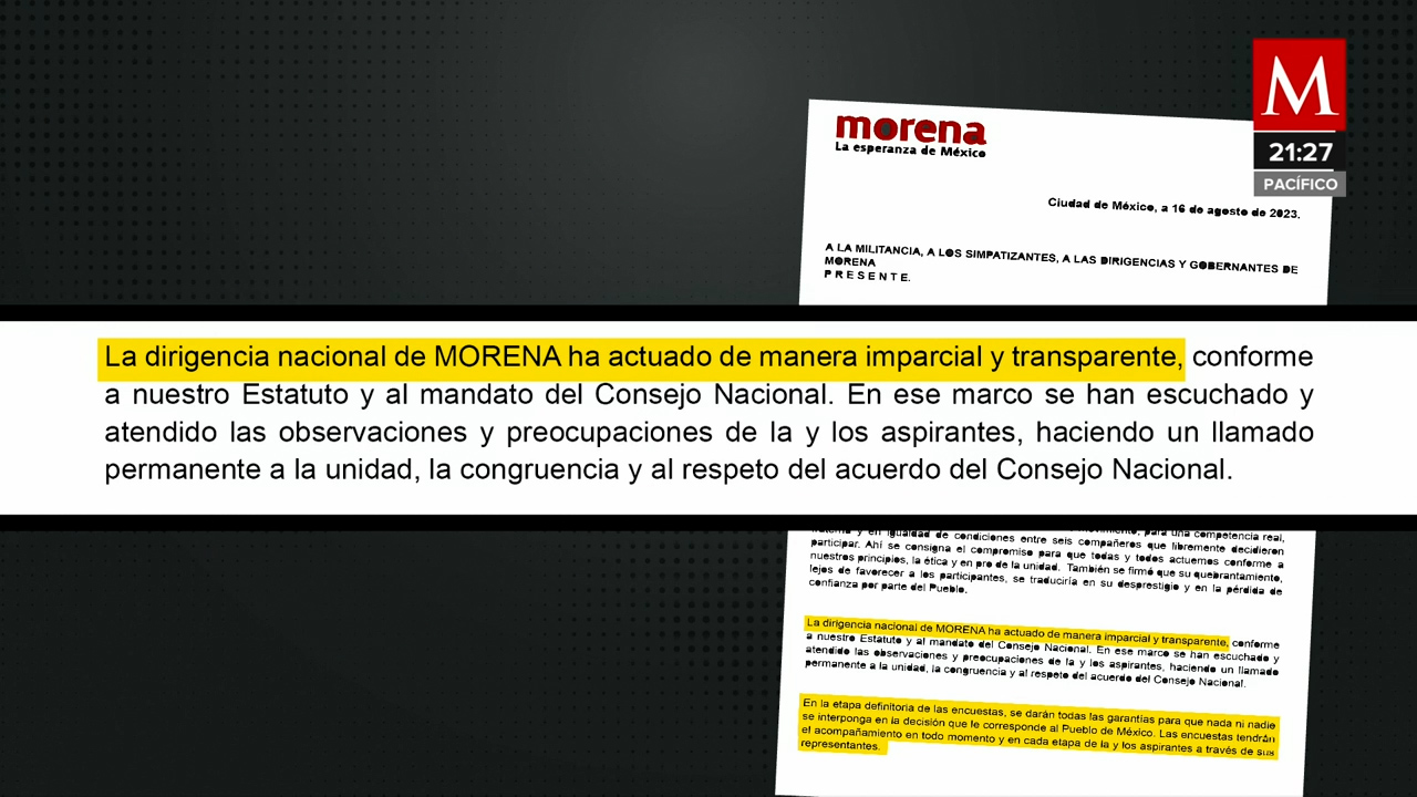 Morena defiende su transparencia y llama a la unidad tras comentarios de Marcelo Ebrard