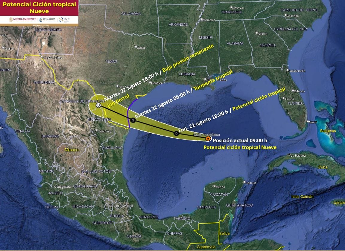 Por el ciclón tropical No. 9 se pronostican lluvias fuertes para el norte de Coahuila. | Especial
