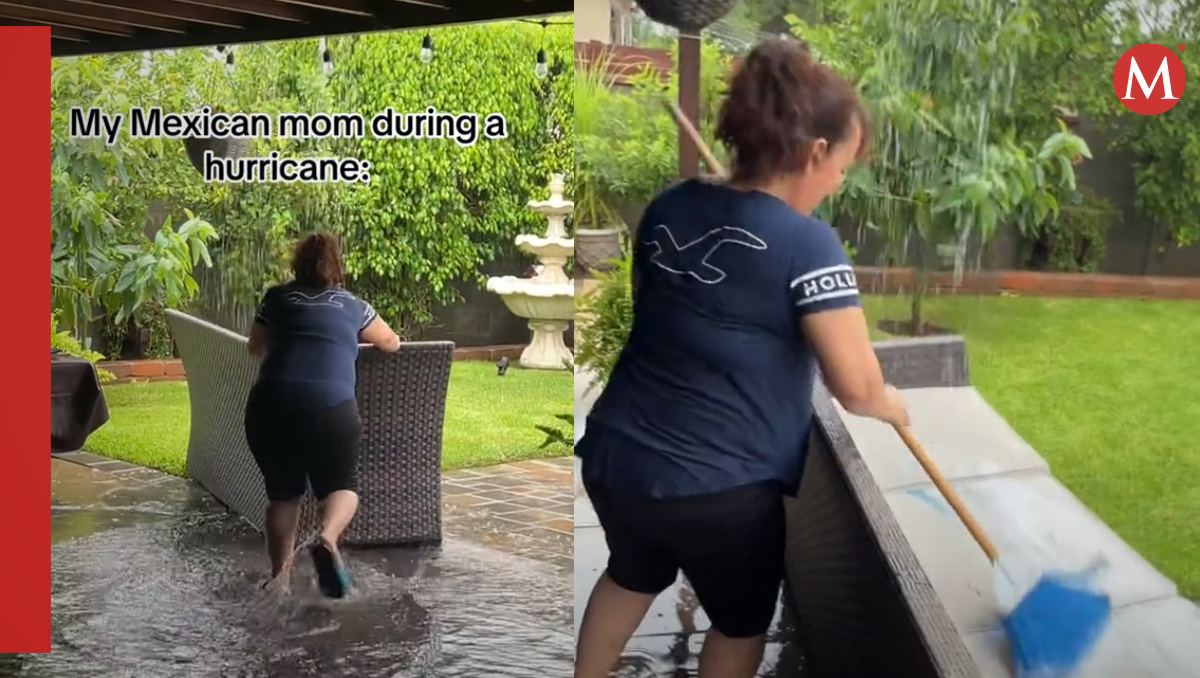 Mamá mexicana lava sus muebles bajo la lluvia | Especial