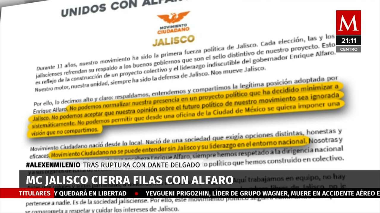 Respaldo de MC a Enrique Alfaro tras Ruptura con Dante Delgado