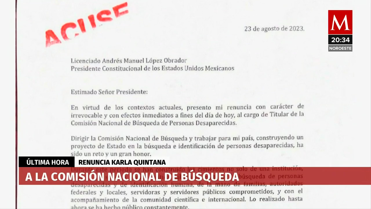 Karla Quintana deja su cargo en la Comisión Nacional de Búsqueda de Personas
