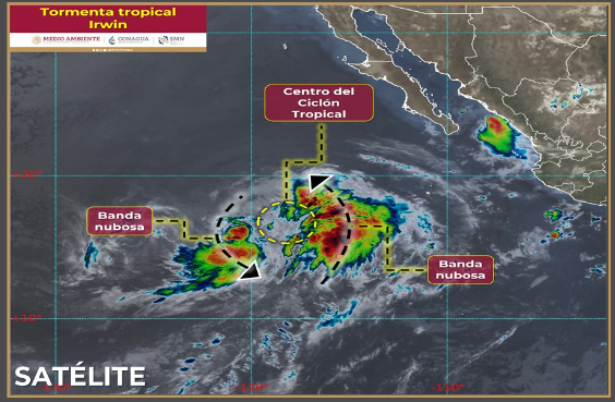 La tormenta tropical se localizándose a mil 315 kilómetros al oeste-suroeste de Cabo San Lucas, B.C.S.
