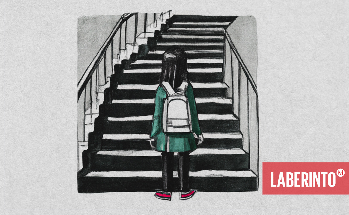 A veces siento el agobio de subir con la mochila por aquellas mismas escaleras enormes y negras que no terminan. (Generada con DALL E)